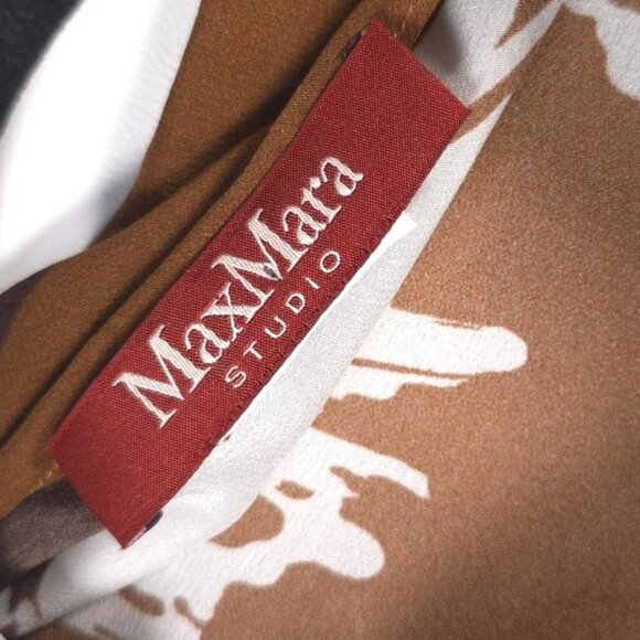 MaxMara Studio 100% SILK Floral Neck Tie Midi Dress Brown No Size Tag L / XL - Picture 8 of 14